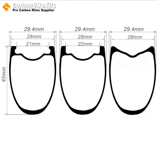 Aro de Carbono Ultraligero 700C 45x28mm Tubeless con Gancho/Sin Gancho / Tubular para Bicicleta de Carretera Aro de Carbono Ultraligero 700C 45x28mm Tubeless con Gancho/Sin Gancho / Tubular para Bicicleta de Carretera